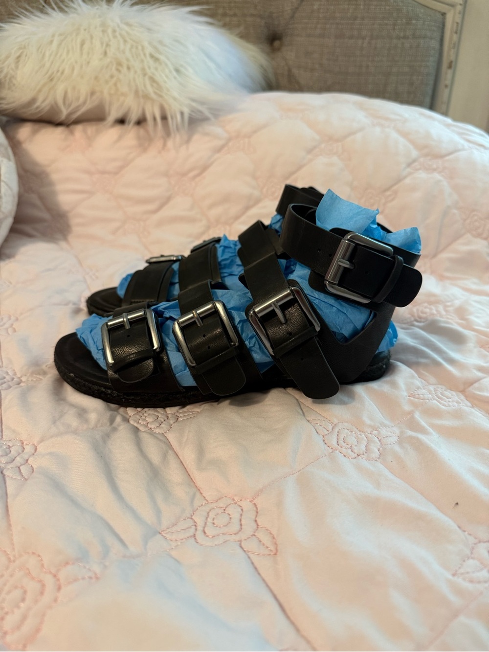 Women's Black Multi-Buckle Gladiator Sandals